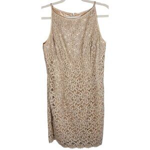 Jessica McClintock Women Beige Lace Dress 8 Old Money, Cocktailcore, Minimalist